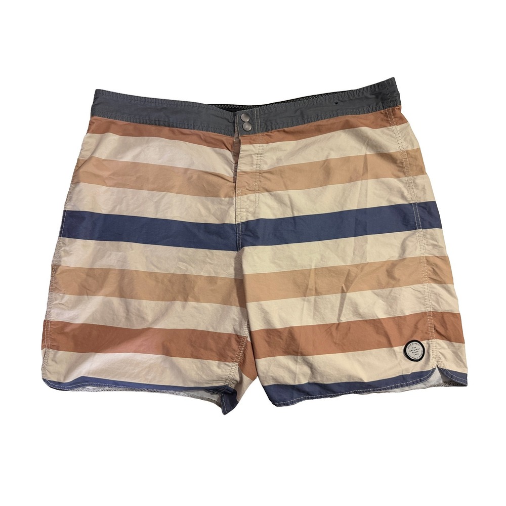 Jack O'Neill Board Shorts Mens 40‎ Brown Tan Blue Striped Swim Trunks